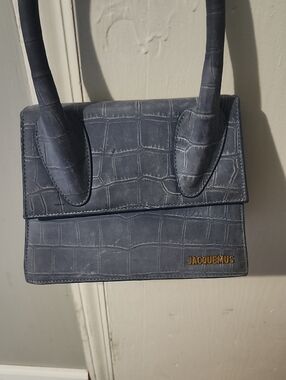 Jacquemus Blue Croc-Effect Shoulder Bag with Gold Logo